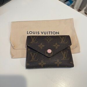 Louis Vuitton Dark Brown Monogram Wallet with Pink Button 100% Authentic！